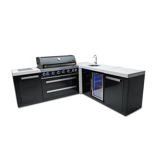 Mont Alpi 805 Black Stainless Steel L-Shaped Island with 90 Degree Corner and Beverage Center