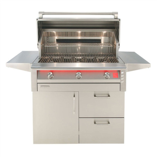 Alfresco 36" Intelligent Professional 3 Burner Gas Grill on Cart, Double Doors, Rotisserie