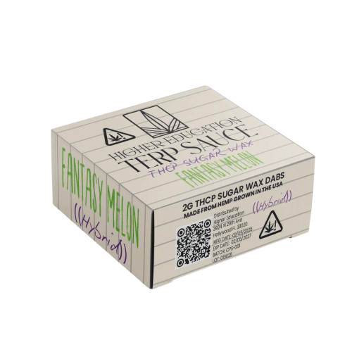 Higher Education THCP Sugar Wax 2G Fantasy Melon hybrid concentrate jar with golden terpene-rich texture