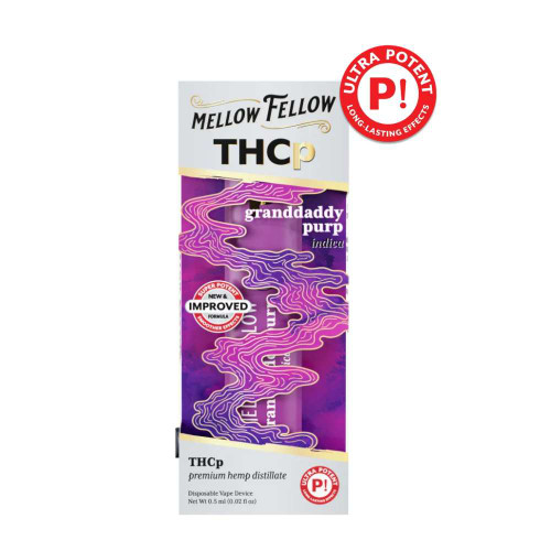 Mellow Fellow THCP Disposable Vape Granddaddy Purp indica device with sleek design and rechargeable USB-C port