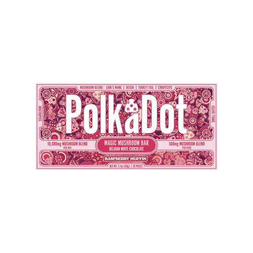 Polkadot Raspberry Muffin Mushroom Chocolate Bar 500mg per piece bakery flavor at Master Dispensary