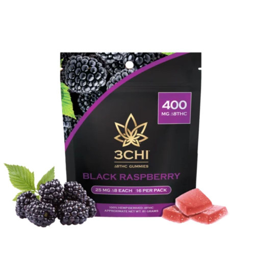 3CHI Delta 8 THC Gummies 25mg Black Raspberry 16-Pack