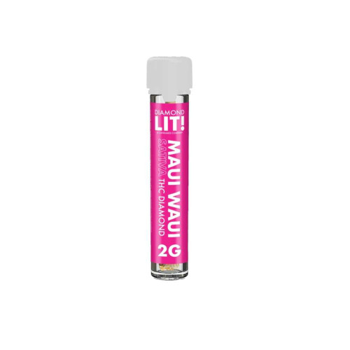 LIT! 2G Maui Waui sativa THC pre-roll infused with crystalline diamonds, available online at Master Dispensary.
