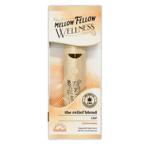 Mellow Fellow Relief CBD Disposable Vape 1 gram device in its premium packaging