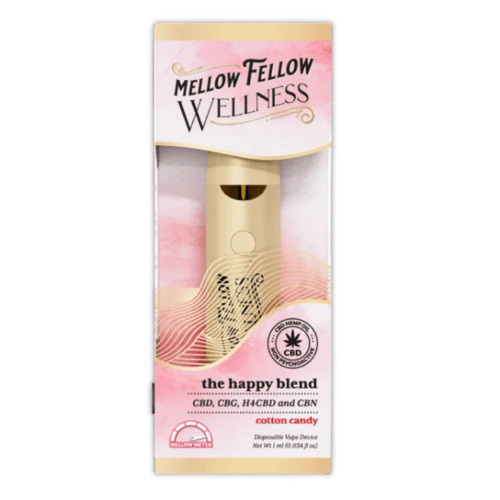 Mellow Fellow Happy CBD Disposable Vape 1 gram device in its premium packaging