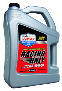 Lucas Oil 20W50 Semi Synthetic Racing Oil 5 Quart Jug