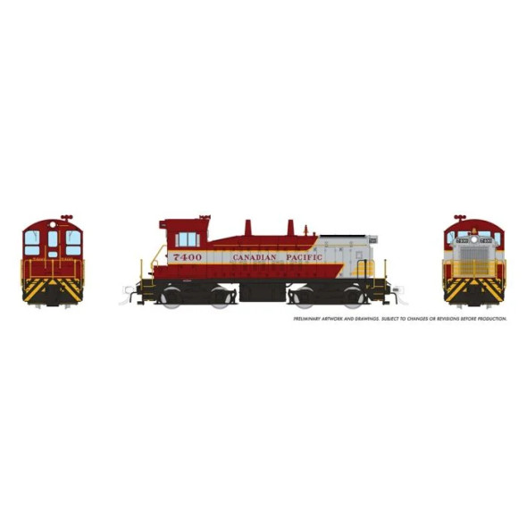 Locomotive, diesel, GMD SW9, CP #7400, maroon/grey, block let'g - DC
