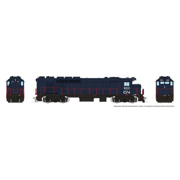 Locomotive, diesel, GMD GP40TC, CN #603, blue scheme  - DC