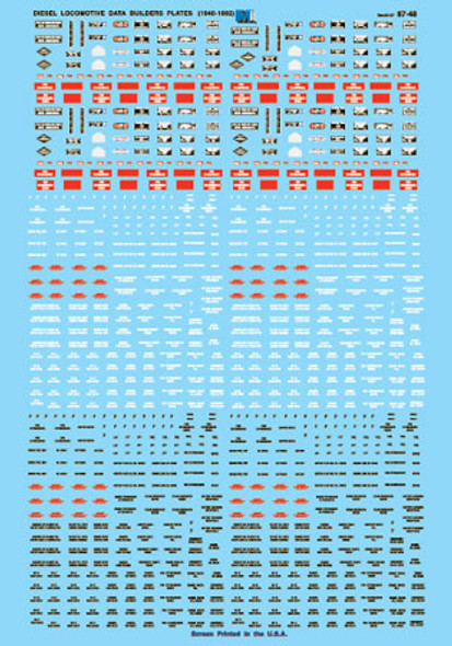 Decal, locomotive data/builder's plates, EMD/GE/Baldwin etc.