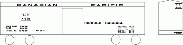 Decal, through baggage car, 1914-28, CP, Dulux gold Decal, through baggage car, 1914-28, CP, Dulux gold