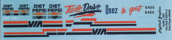 Decal, F40PH-2, VIA #6400,  "Diet Pepsi Taste Drive"