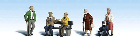 Figure, senior citizens (x5) + bench