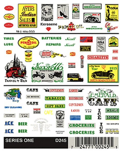 Decal, signs, advertising and railway, assorted