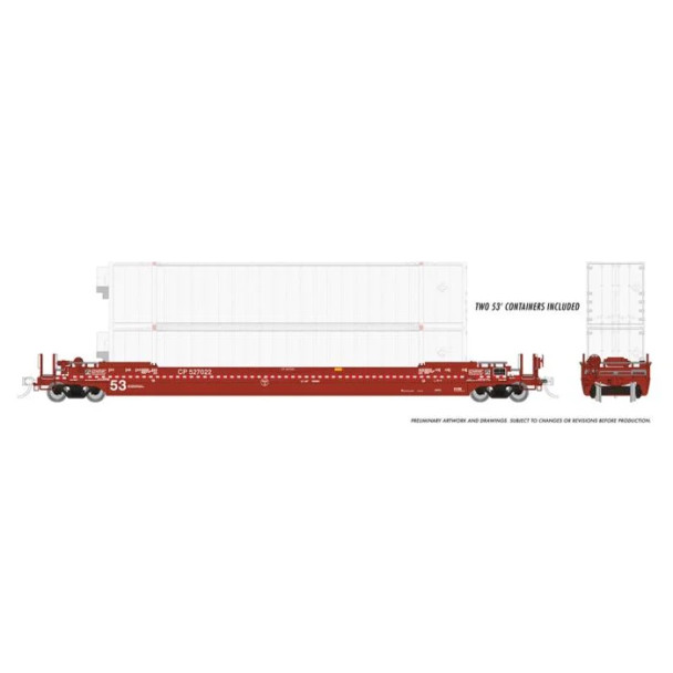 Well car + 2 container, Gund. 53' "Husky Stack", CP, red (x3)