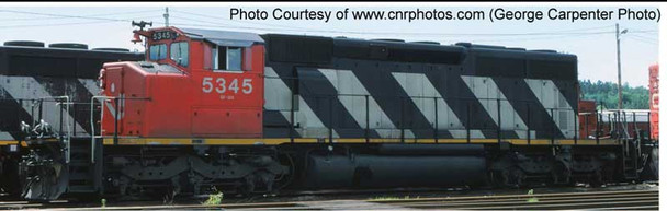 Locomotive, diesel, GMD SD40-2(W), CN #5327, red ends, stripes  - DCC/sound