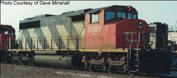 Locomotive, diesel, GMD SD40-2(W), CN #5357, red ends, stripes  - DC