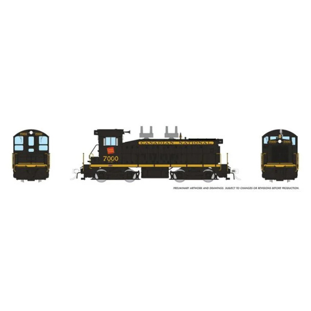 Locomotive, diesel, GMD SW9, CN #7000, black, yellow let'g - DC