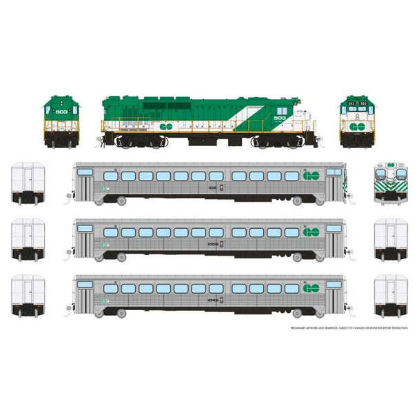 Train set, GP40TC #503, 2 coach/1 cab car, GO, early green/cab stripes - DCC/snd