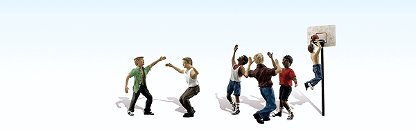 Figure, player (basketball) (x6) + hoop