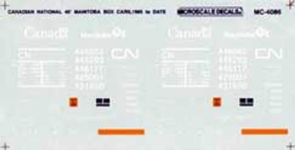 Decal, boxcar, 40', CN, noodle, "Manitoba" logo