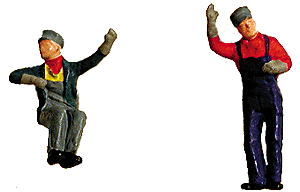 Figure, engineer/fireman, steam era, waving/sitting