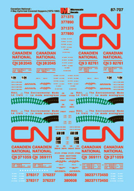 Decal, hopper car, cylindrical, 4-bay, CN, noodle