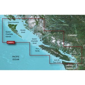 Garmin BlueChart® g3 Vision® HD - VCA501L - Vancouver Island - Dixon Entrance - microSD™/SD™, made by Garmin - 010-C0701-00 Garmin BlueChart® g3 Vision® HD - VCA501L - Vancouver Island - Dixon Entrance - microSD™/SD™, made by Garmin - 010-C0701-00