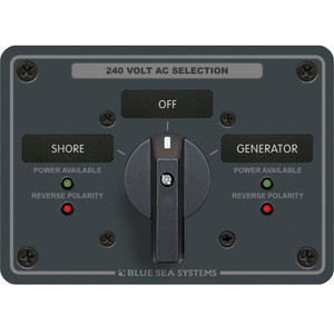 Blue Sea 8363 AC Rotary Switch Panel 65 Ampere 2 Positions + OFF, 3 Pole, made by Blue Sea Systems - 8363 Blue Sea 8363 AC Rotary Switch Panel 65 Ampere 2 Positions + OFF, 3 Pole, made by Blue Sea Systems - 8363