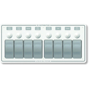 Blue Sea 8271 Water Resistant Panel - 8 Position - White - Horizontal Mount, made by Blue Sea Systems - 8271 Blue Sea 8271 Water Resistant Panel - 8 Position - White - Horizontal Mount, made by Blue Sea Systems - 8271
