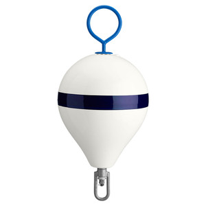 Polyform 13.5" CM Mooring Buoy w/Steel Iron - White Blue Stripe, made by Polyform U.S. - CM-2 WH-STR Polyform 13.5" CM Mooring Buoy w/Steel Iron - White Blue Stripe, made by Polyform U.S. - CM-2 WH-STR