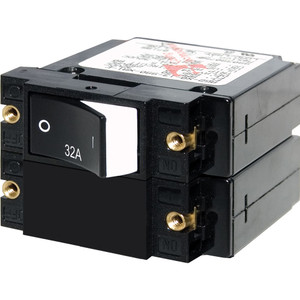 Blue Sea 7575 A-Series Raised Rocker Circuit Breaker - Double Pole - 32A, made by Blue Sea Systems - 7575 Blue Sea 7575 A-Series Raised Rocker Circuit Breaker - Double Pole - 32A, made by Blue Sea Systems - 7575
