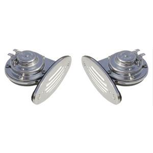 Schmitt Marine Mini Stainless Steel Dual Drop-In Horn w/Stainless Steel Grills High & Low Pitch, made by Schmitt Marine - 10055 Schmitt Marine Mini Stainless Steel Dual Drop-In Horn w/Stainless Steel Grills High & Low Pitch, made by Schmitt Marine - 10055