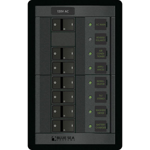 Blue Sea 1202 120V AC Main + 6 Positions - Vertical, made by Blue Sea Systems - 1202 Blue Sea 1202 120V AC Main + 6 Positions - Vertical, made by Blue Sea Systems - 1202