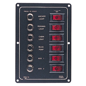 Sea-Dog Aluminum Circuit Breaker Panel - 6 Circuit, made by Sea-Dog - 422800-1 Sea-Dog Aluminum Circuit Breaker Panel - 6 Circuit, made by Sea-Dog - 422800-1