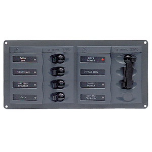 BEP AC Circuit Breaker Panel w/o Meters, 4 Way Panel 2 Mains - 110V, made by BEP Marine - 900-AC1-110V BEP AC Circuit Breaker Panel w/o Meters, 4 Way Panel 2 Mains - 110V, made by BEP Marine - 900-AC1-110V