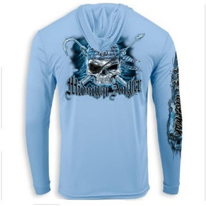 Flying Fisherman Performance Hoodie Pirate Skull Blue Mist X-Large, made by Flying Fisherman Glasses - Flying Fisherman Performance Hoodie Pirate Skull Blue Mist X-Large, made by Flying Fisherman Glasses -