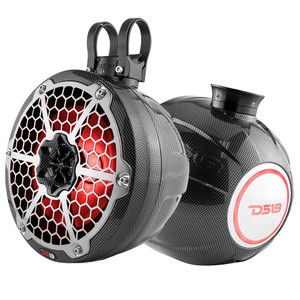 DS18 HYDRO 8" Compact Wakeboard Pod Tower w/RGB Light - 375W - Black Carbon Fiber, made by DS18 - CF-PS8 DS18 HYDRO 8" Compact Wakeboard Pod Tower w/RGB Light - 375W - Black Carbon Fiber, made by DS18 - CF-PS8
