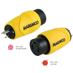 Marinco Straight Adapter 15Amp Straight Male to 30Amp Locking Female Connector - S15-30, made by Marinco - S15-30 Marinco Straight Adapter 15Amp Straight Male to 30Amp Locking Female Connector - S15-30, made by Marinco - S15-30