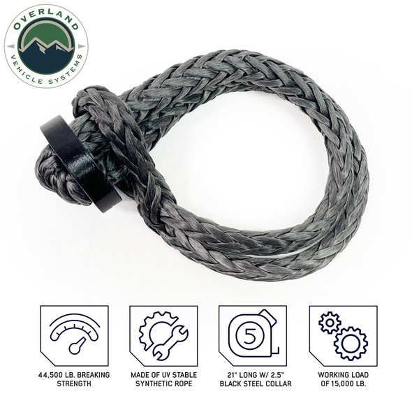 22 Inch Soft Shackle 7/16 Inch Diameter Soft Shackle Recovery 41,000 lb. With 2.5 Inch Steel Collar and Storage Bag Universal Overland Vehicle Systems
