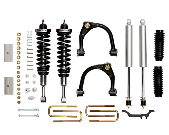 Tacoma PreRunner 3.0 Inch Front Adjustable Complete Assembled Coil Over Kit with 1.5 Inch Rear Block Lift and Front SPC Adjustable Control Arms For 16-18 Toyota Tacoma and PreRunner 4WD Revtek