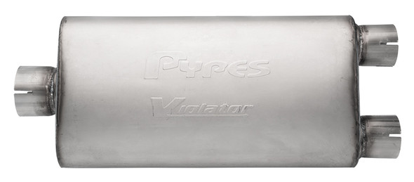 Violator Series Muffler 3 in Center Inlet/2.5 in Dual Outlet 18 in L Hardware Not Incl Natural 409 Stainless Steel Pypes Exhaust