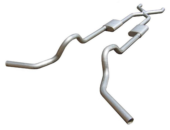 Crossmember Back w/X-Pipe Exhaust System 67-74 GM Split Rear Dual Exit 2.5 in Intermediate And Tail Pipe Turbo Pro Muffler/Hdw Incl Tip Not Incl Natural Finish 409 Stainless Steel Pypes Exhaust