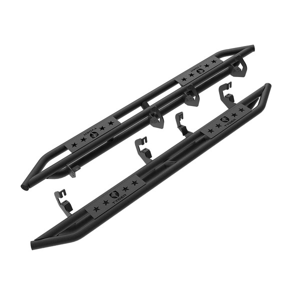 Side Step Nerf Bars Running Boards Kit For 07-18 Silverado/Sierra 1500 07-19 2500/3500HD Extended/Double Cab Textured Black Star Armor Tyger Auto