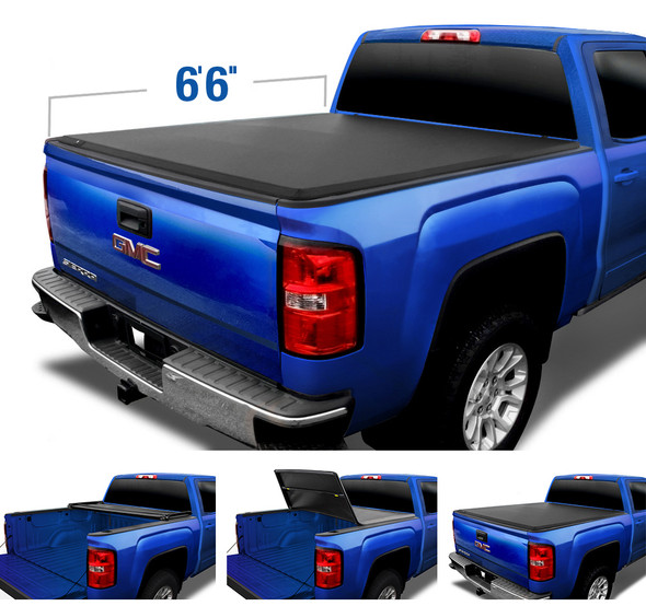 T3 Soft Tri-Fold Tonneau Cover For 07-13 Silverado/Sierra 1500 07-14 2500 HD 3500 HD Fleetside 6 Ft 6 Inch Bed Tyger Auto