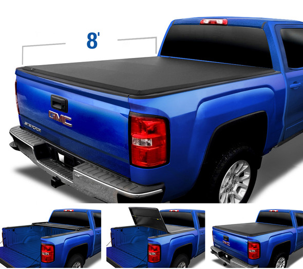 T3 Soft Tri-Fold Tonneau Cover For 07-13 Silverado/Sierra 1500 07-14 2500 HD 3500 HD Fleetside 8 Ft Bed Tyger Auto