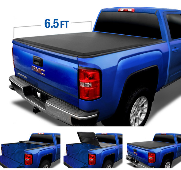 T3 Soft Tri-Fold Tonneau Cover For 88-07 Silverado/Sierra 1500 2500 HD 3500 HD 07 Classic Only Fleetside 6 Ft 6 Inch Bed Tyger Auto