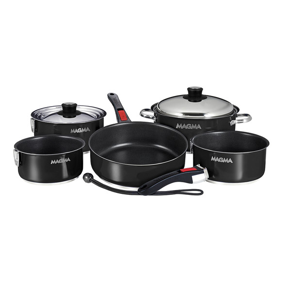 Magma "Nesting" 10-Piece Induction Compatible Cookware - Jet Black Exterior & Slate Black Ceramica Non-Stick Interior