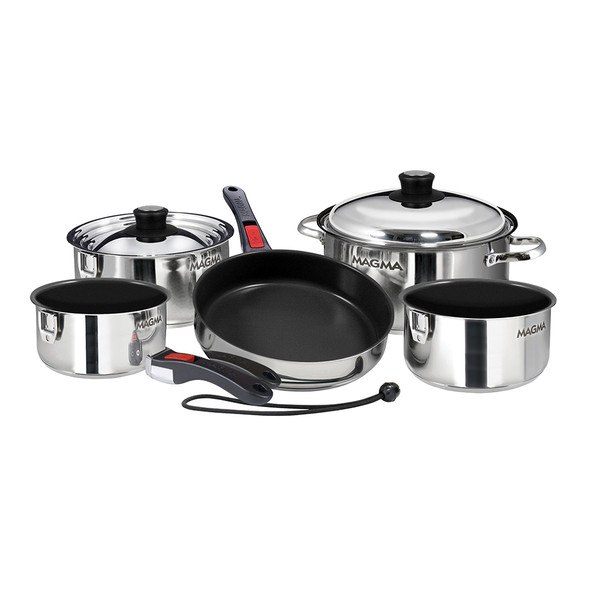 Magma Nesting 10-Piece Induction Compatible Cookware - SS Exterior & Slate Black Ceramica Non-Stick Interior