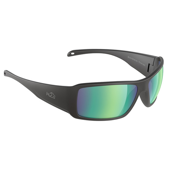 H2Optix Stream Sunglasses Matt Black, Brown Green Flash Mirror Lens Cat.3 - AntiSalt Coating w/Floatable Cord