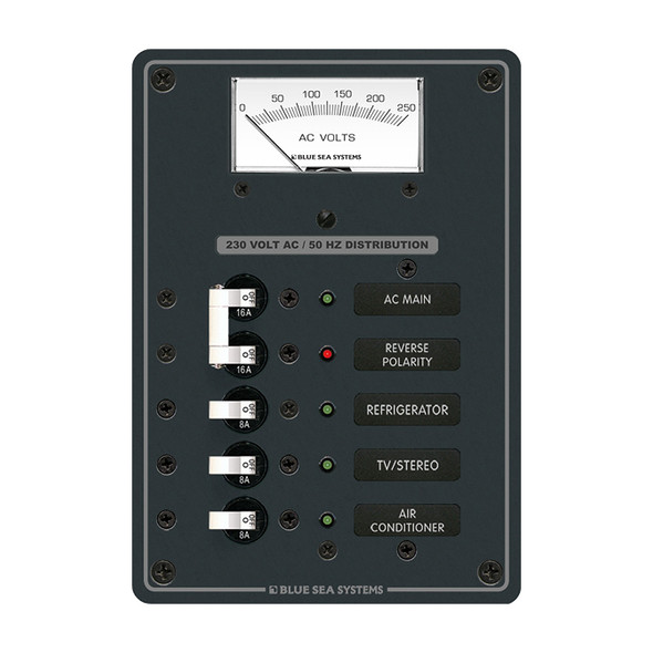 Blue Sea 8143 AC Main + Branch A-Series Toggle Circuit Breaker Panel (230V) - Main + 3 Position